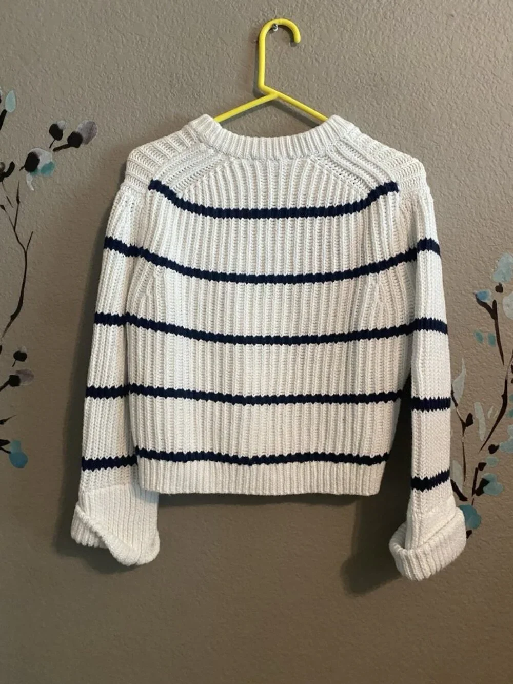 j crew heritage cotton Fisherman crewneck sweater  Stripe Crop Chunky S